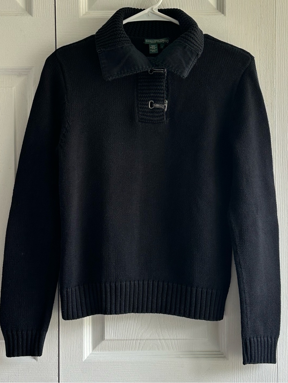 Lauren Ralph Lauren Black Crewneck Toggle Pullover Sweater W/ Clasps Preppy